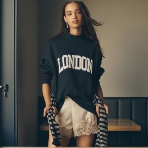 NWT Anthropologie Mock Neck Oversized 'London' Graphic Sweatshirt